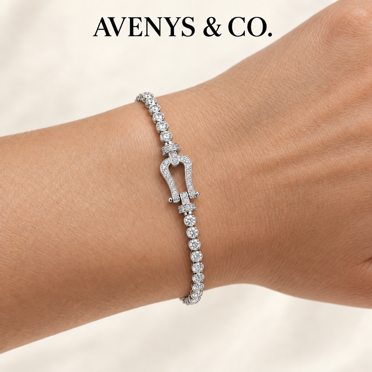 AV Anchor™ Tennis Bracelet - on White Gold — Wrist view
