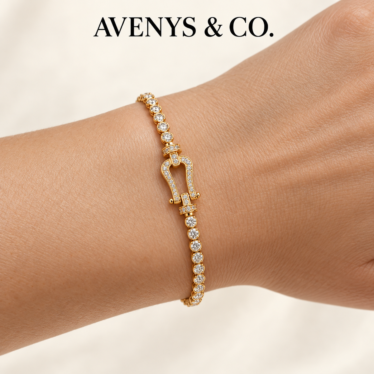 AV Anchor™ Tennis Bracelet - on Yellow Gold — Wrist view