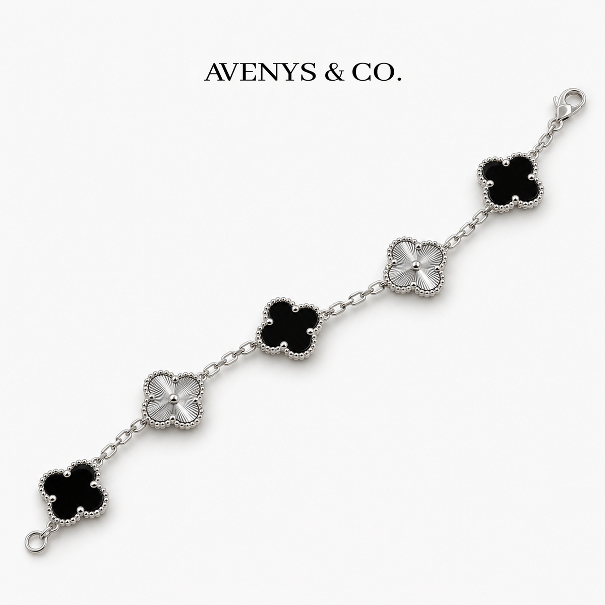 AV Bloom™ Black & Silver Sunburst Bracelet, full five-motif design