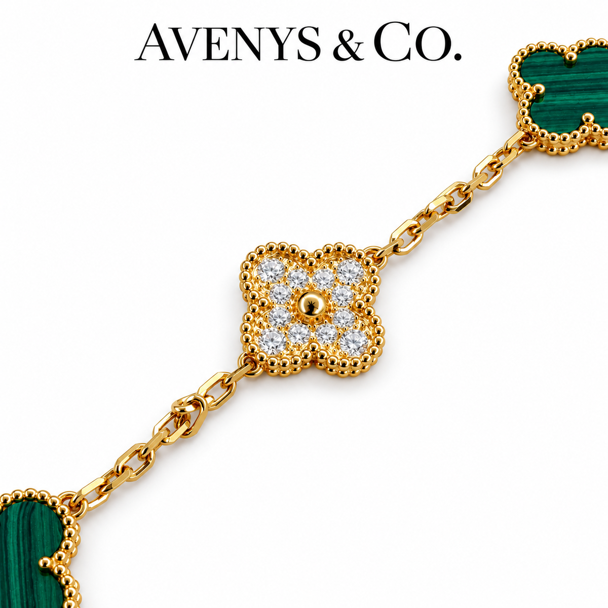 Diamond Burst motif with flat faceted yellow gold chain links