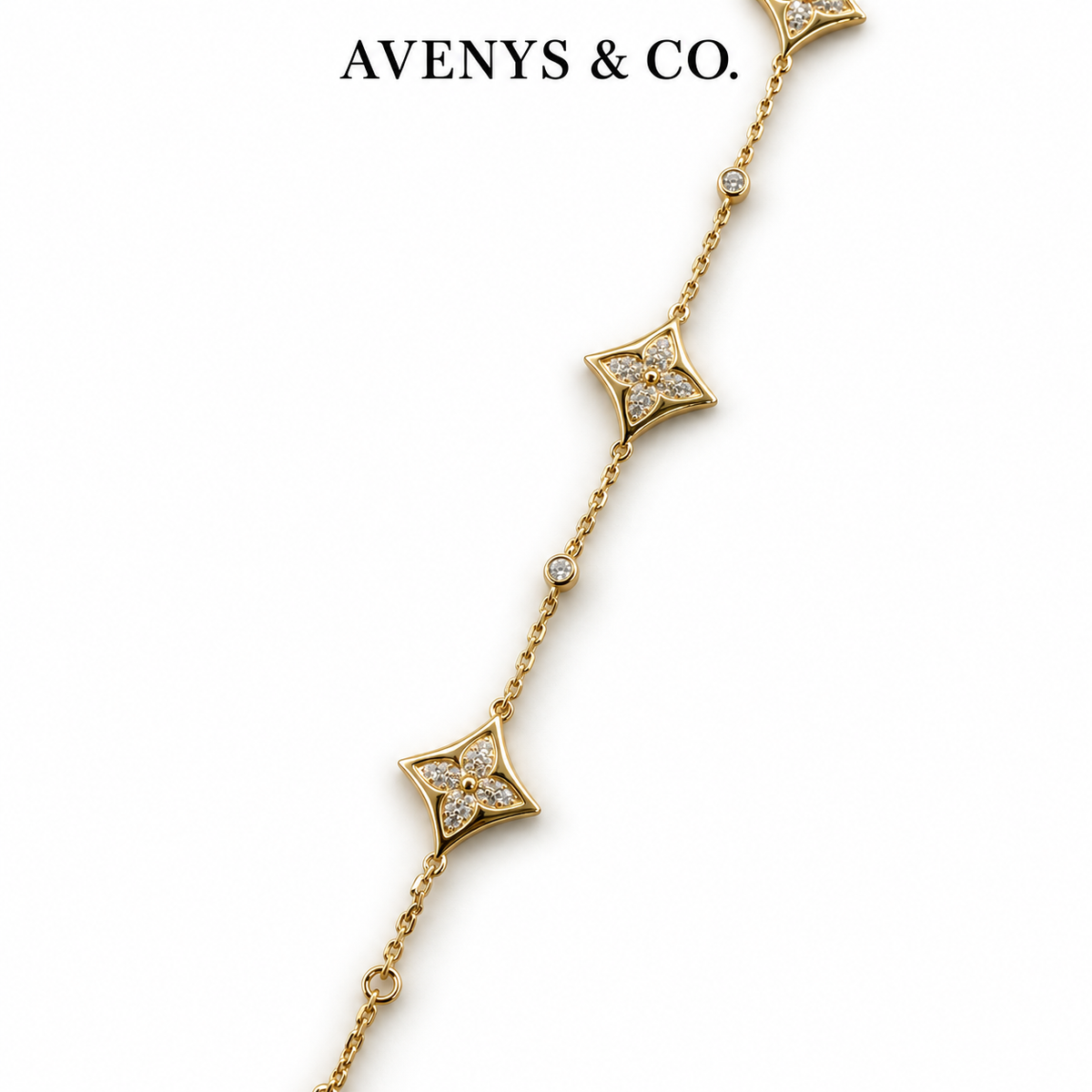 AV Bloom Starburst Bracelet on Yellow Gold — floral-star motif detail