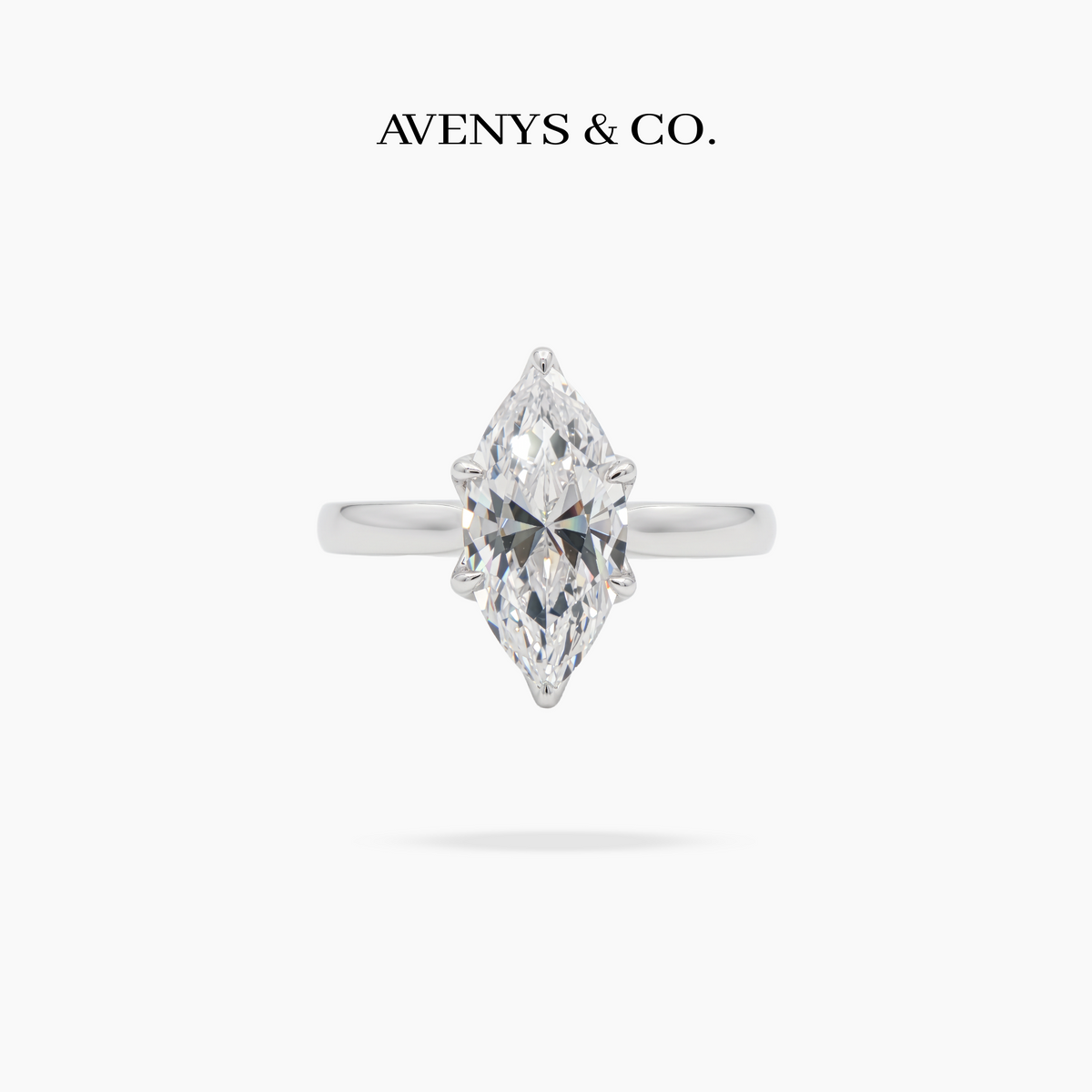 AV Floral™ Marquise Solitaire Ring with White Marquise Stone – on White Gold ... photo 1