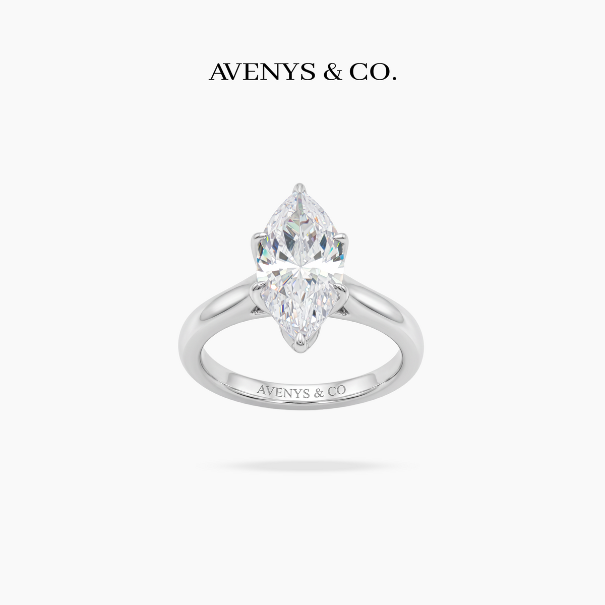 AV Floral™ Marquise Solitaire Ring with White Marquise Stone – on White Gold ... photo 3