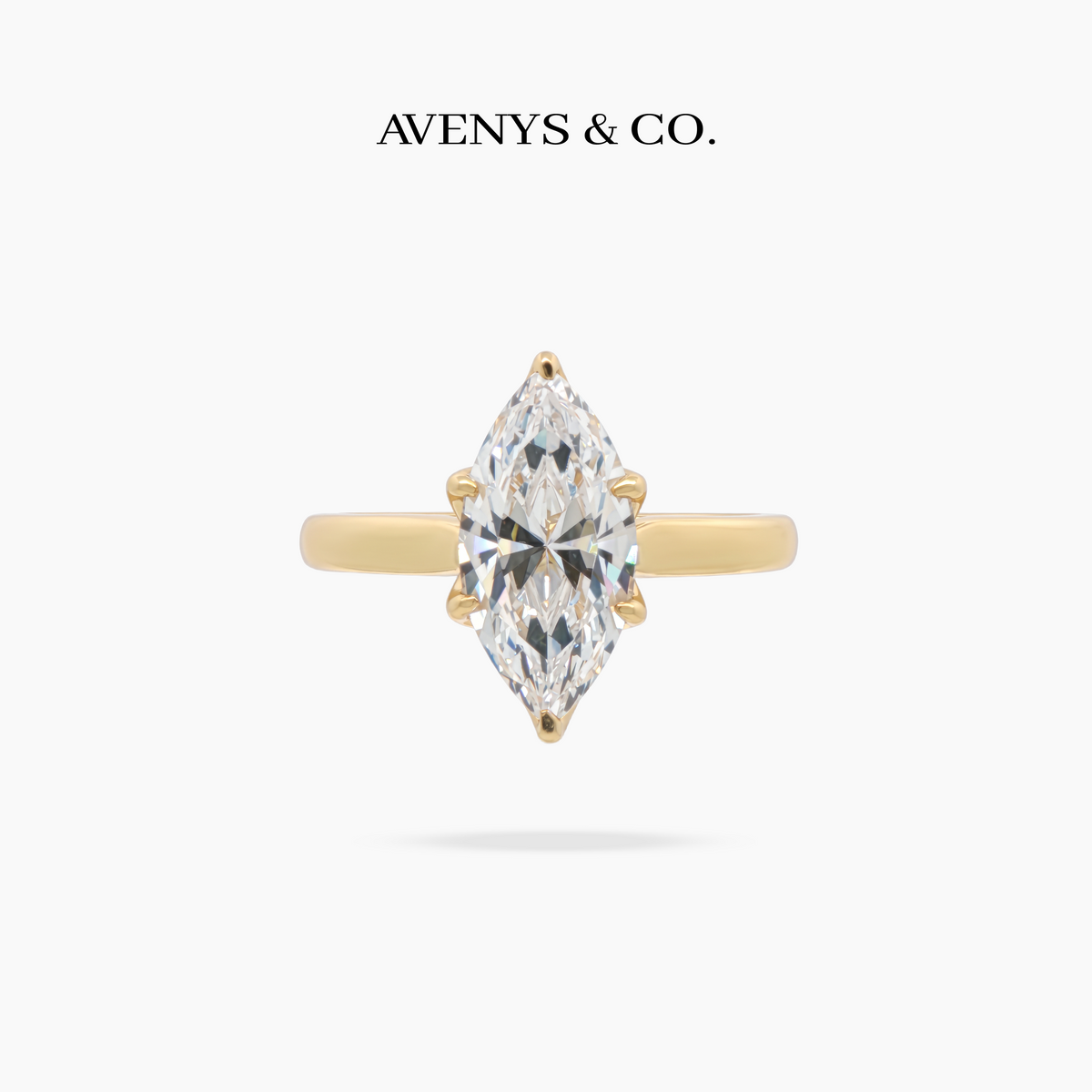 AV Floral™ Marquise Solitaire Ring with White Marquise Stone – on Yellow Gold ... photo 1