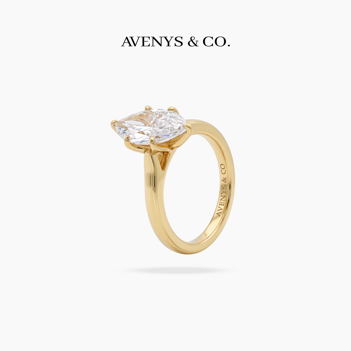 AV Floral™ Marquise Solitaire Ring with White Marquise Stone – on Yellow Gold ... photo 2