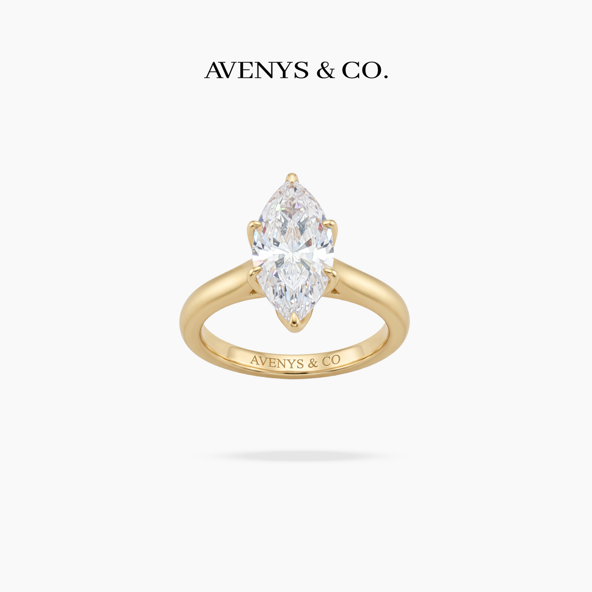 AV Floral™ Marquise Solitaire Ring with White Marquise Stone – on Yellow Gold ... photo 3