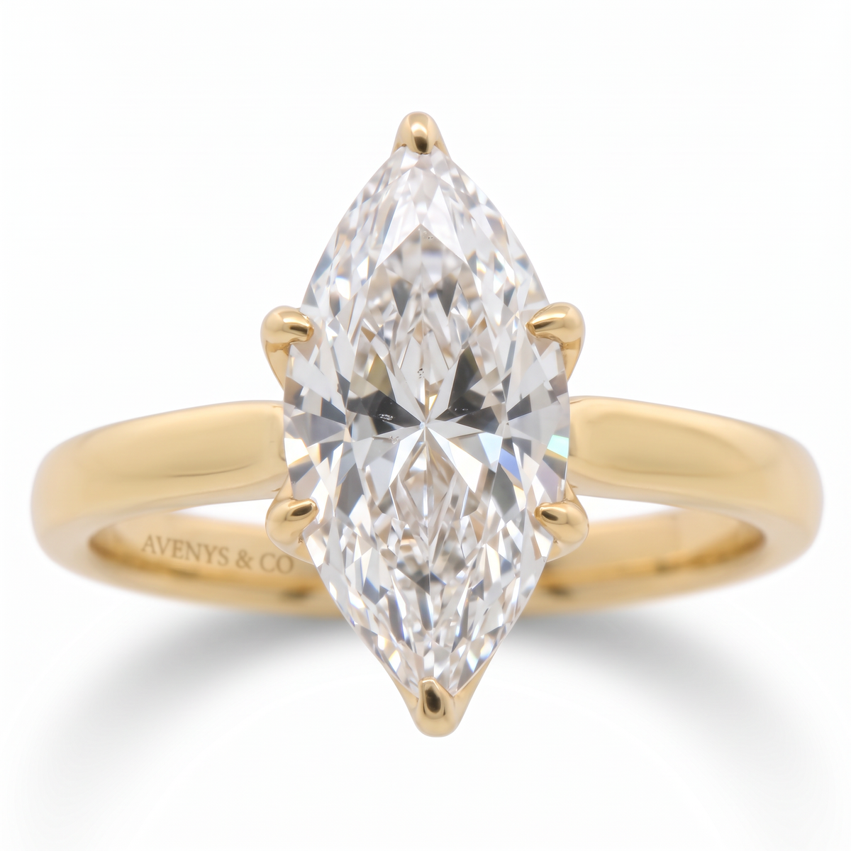 AV Floral™ Marquise Solitaire Ring with White Marquise Stone – on Yellow Gold ... photo 4