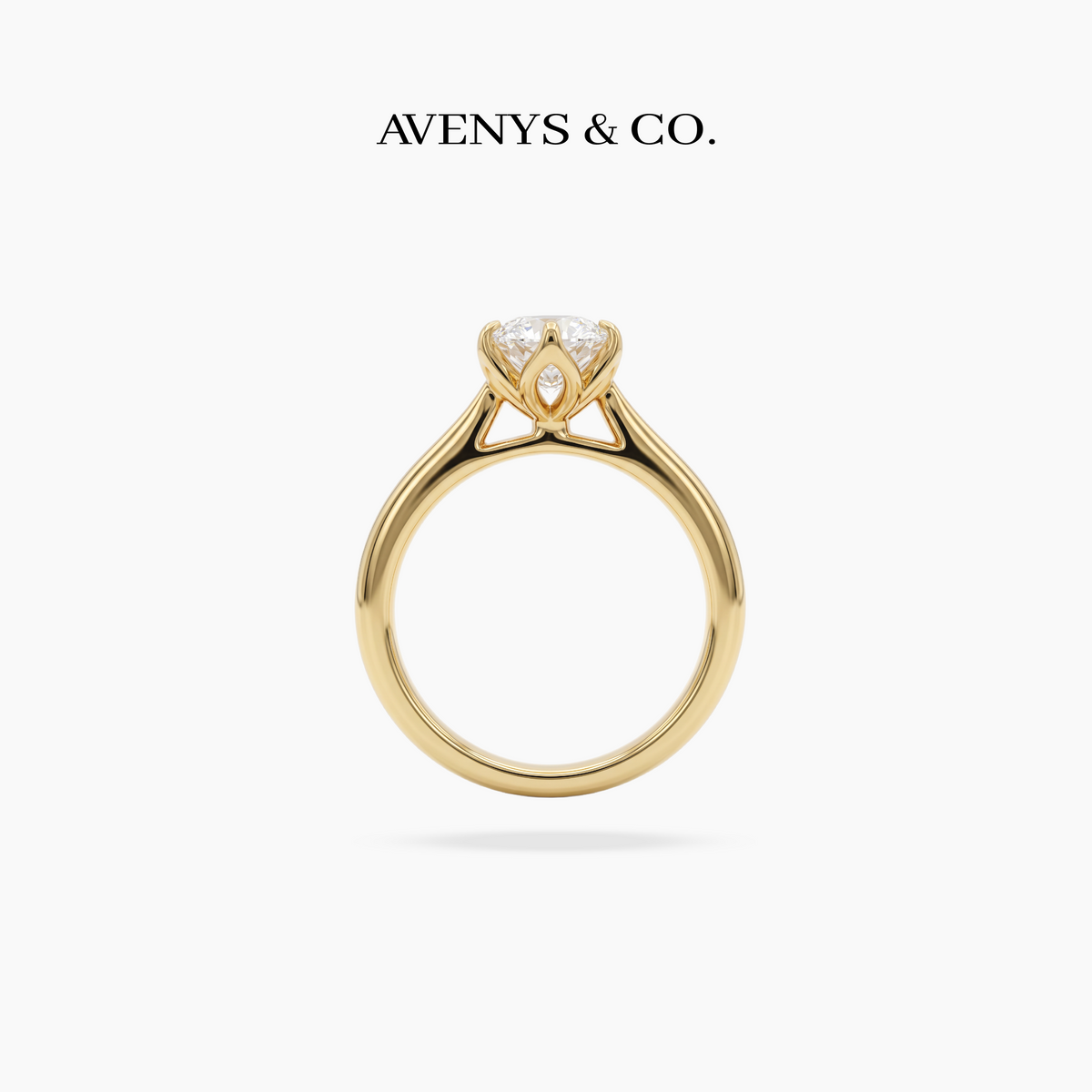 AV Floral™ Marquise Solitaire Ring with White Marquise Stone – on Yellow Gold ... side view