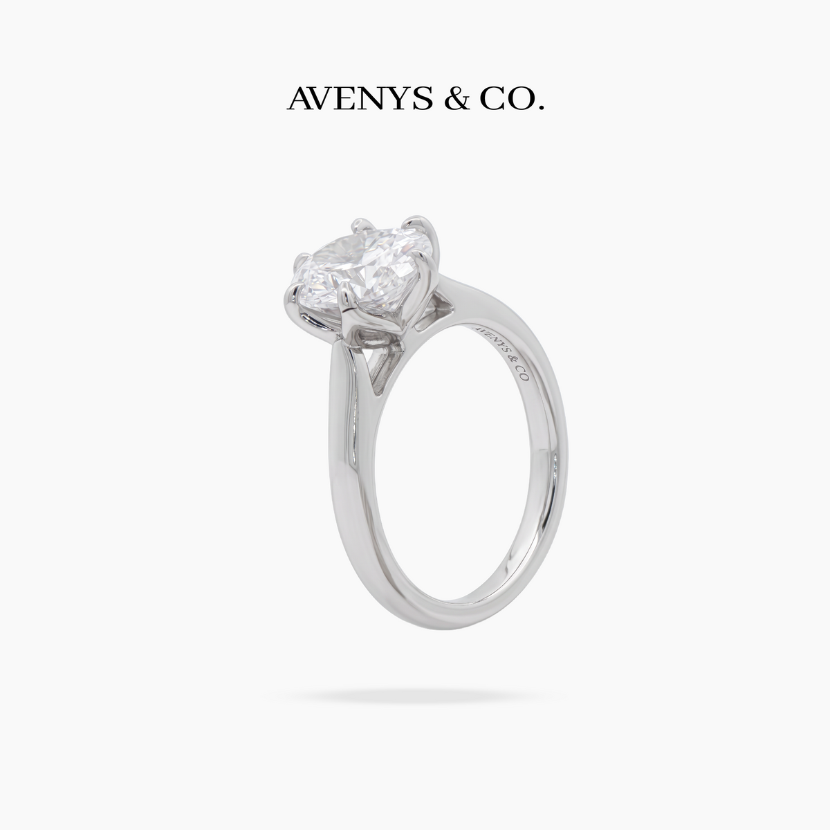 AV Floral™ Oval Solitaire Ring with White Oval Stone – on White Gold ... photo 2