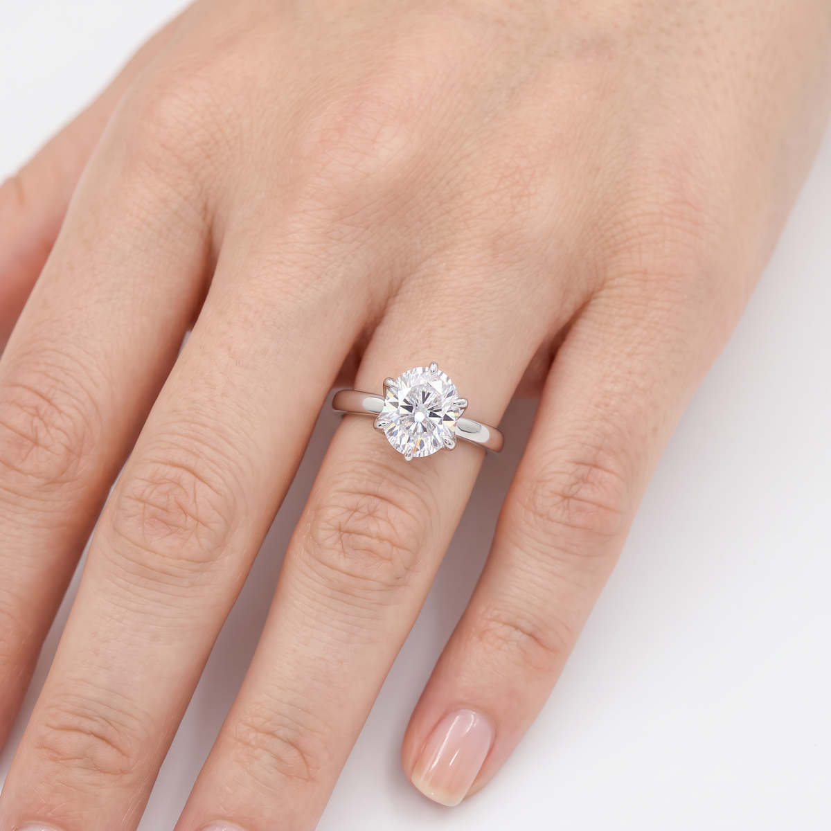 AV Floral™ Oval Solitaire Ring with White Oval Stone – on White Gold ... photo 5