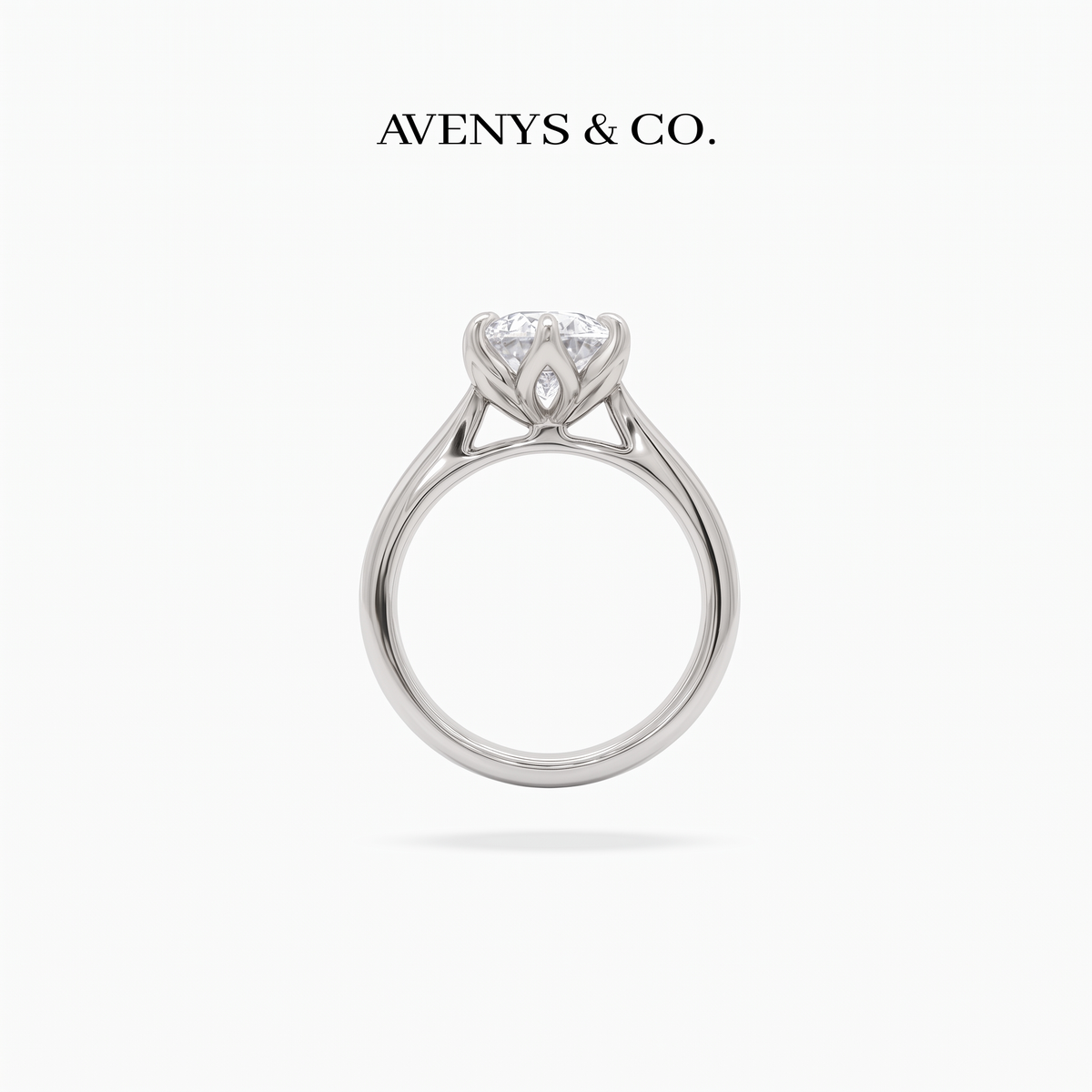 AV Floral™ Oval Solitaire Ring with White Oval Stone – on White Gold ... side view