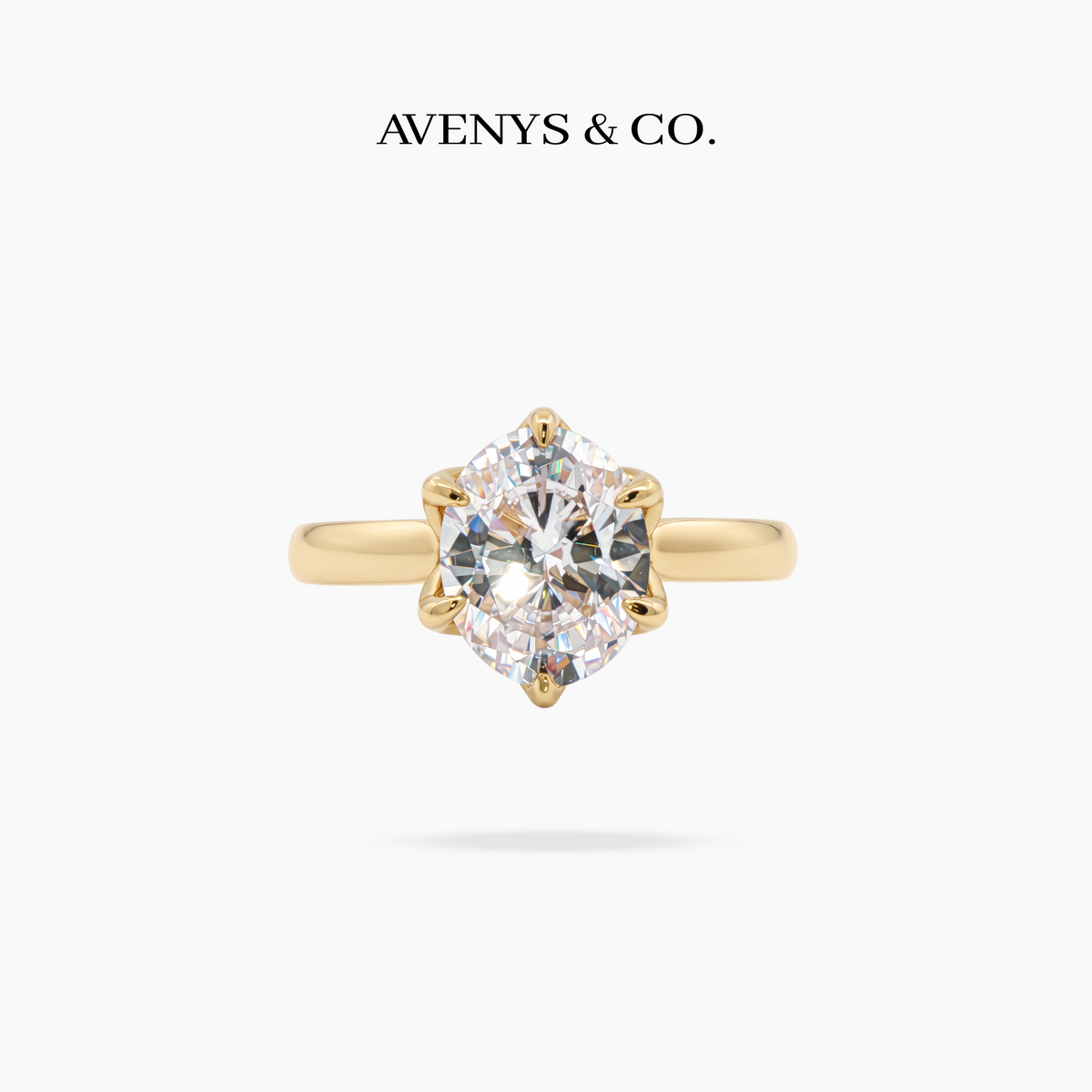 AV Floral™ Oval Solitaire Ring with White Oval Stone – on Yellow Gold ... photo 1