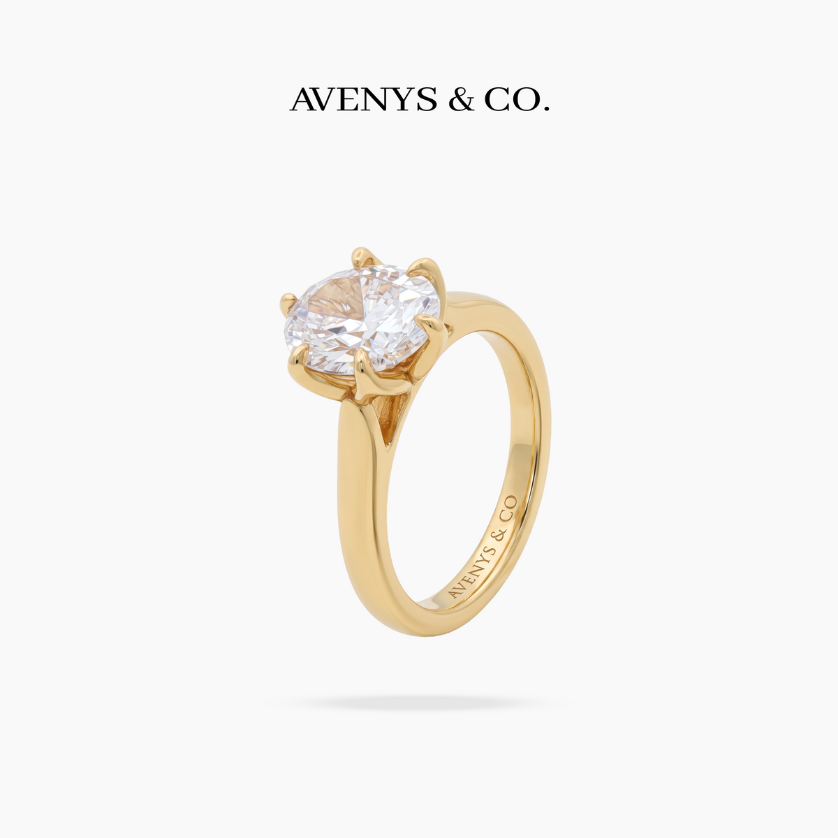 AV Floral™ Oval Solitaire Ring with White Oval Stone – on Yellow Gold ... photo 2