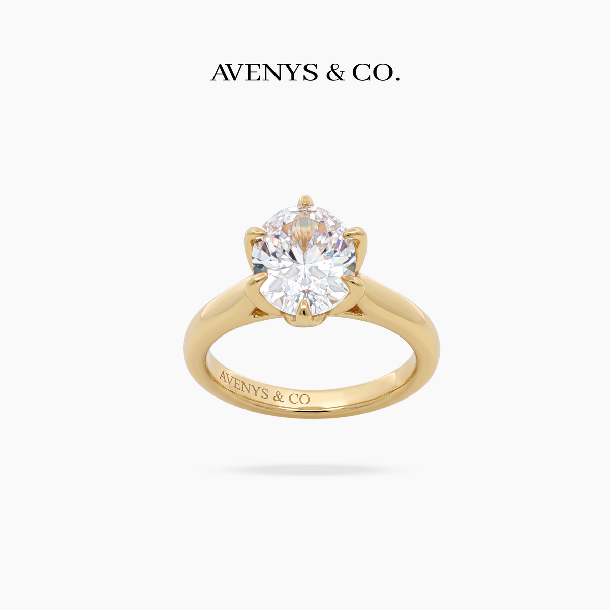 AV Floral™ Oval Solitaire Ring with White Oval Stone – on Yellow Gold ... photo 3