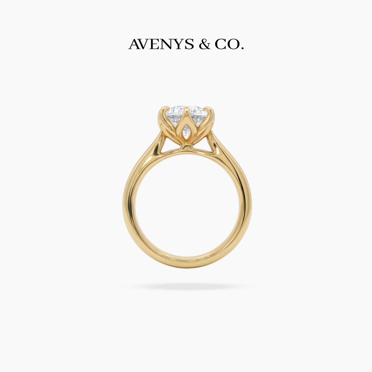 AV Floral™ Oval Solitaire Ring with White Oval Stone – on Yellow Gold ... side view