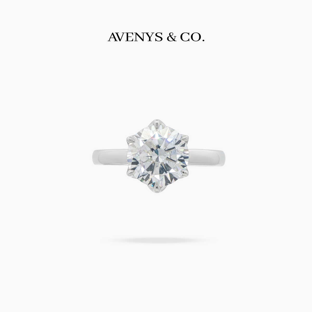 AV Floral™ Round Solitaire Ring with White Round Stone – on White Gold ... photo 1
