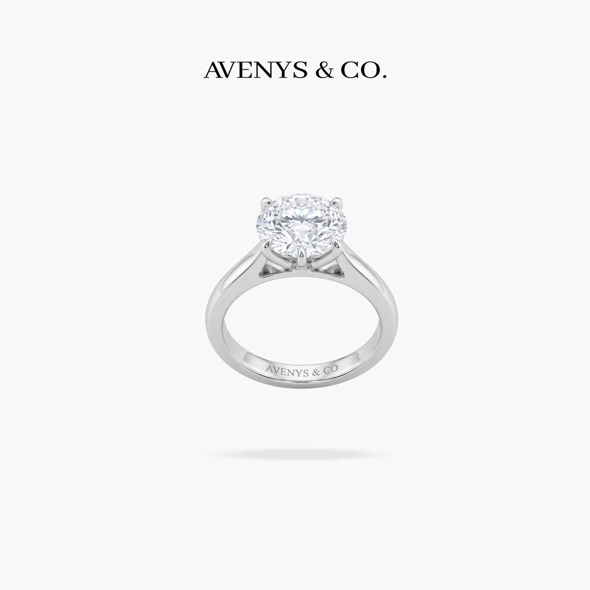 AV Floral™ Round Solitaire Ring with White Round Stone – on White Gold ... photo 3