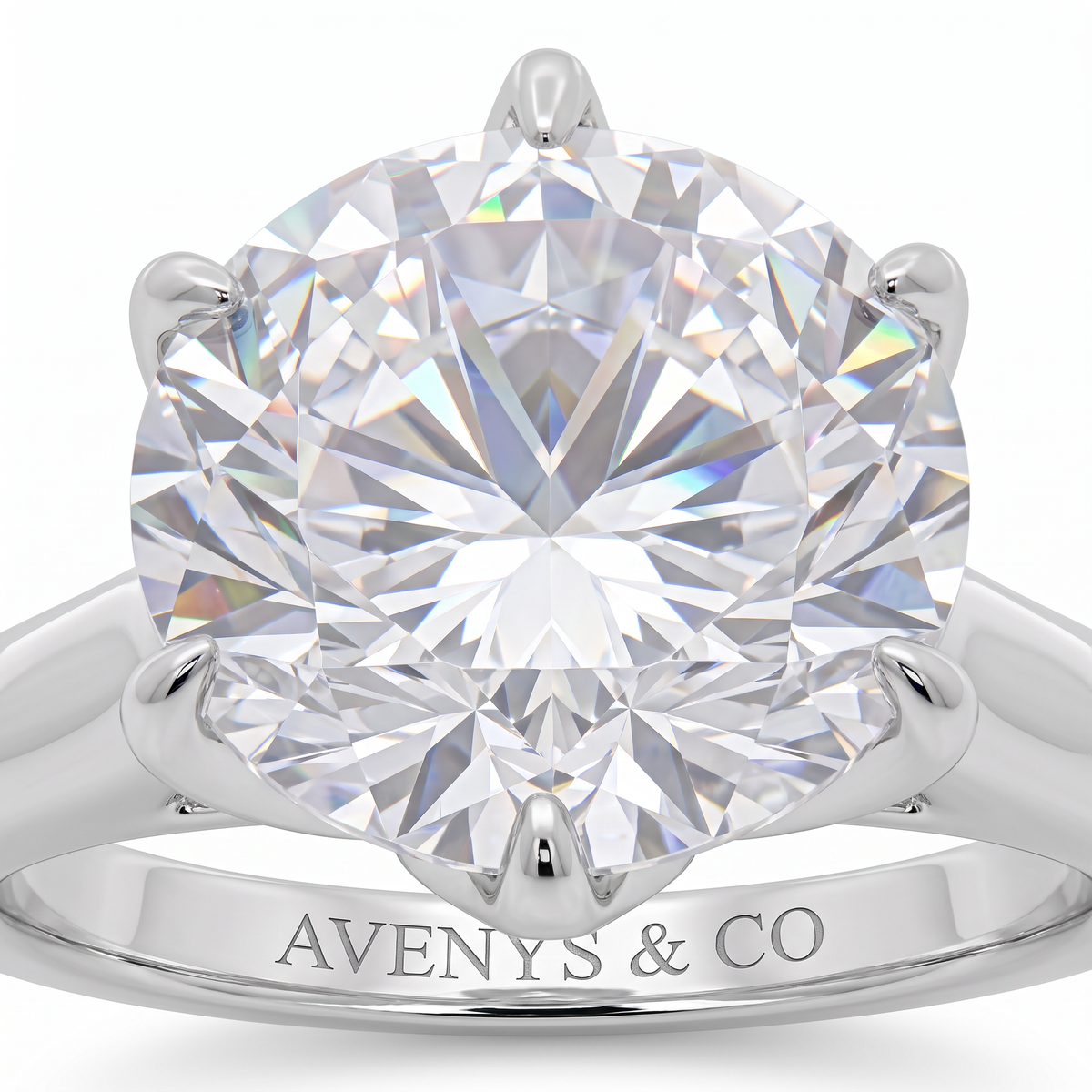 AV Floral™ Round Solitaire Ring with White Round Stone – on White Gold ... photo 4