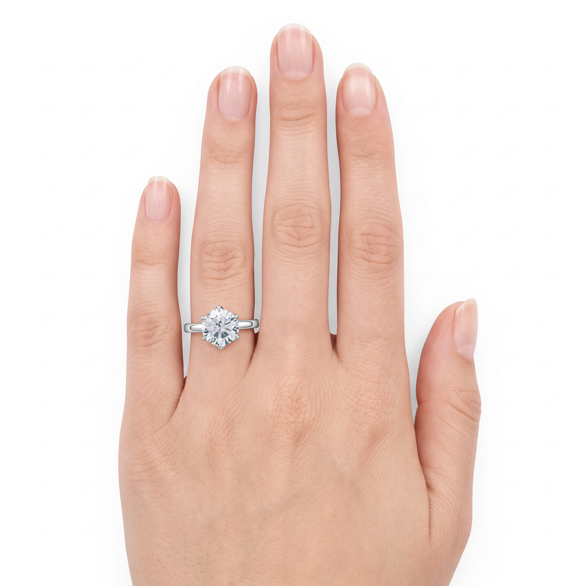 AV Floral™ Round Solitaire Ring with White Round Stone – on White Gold ... photo 5