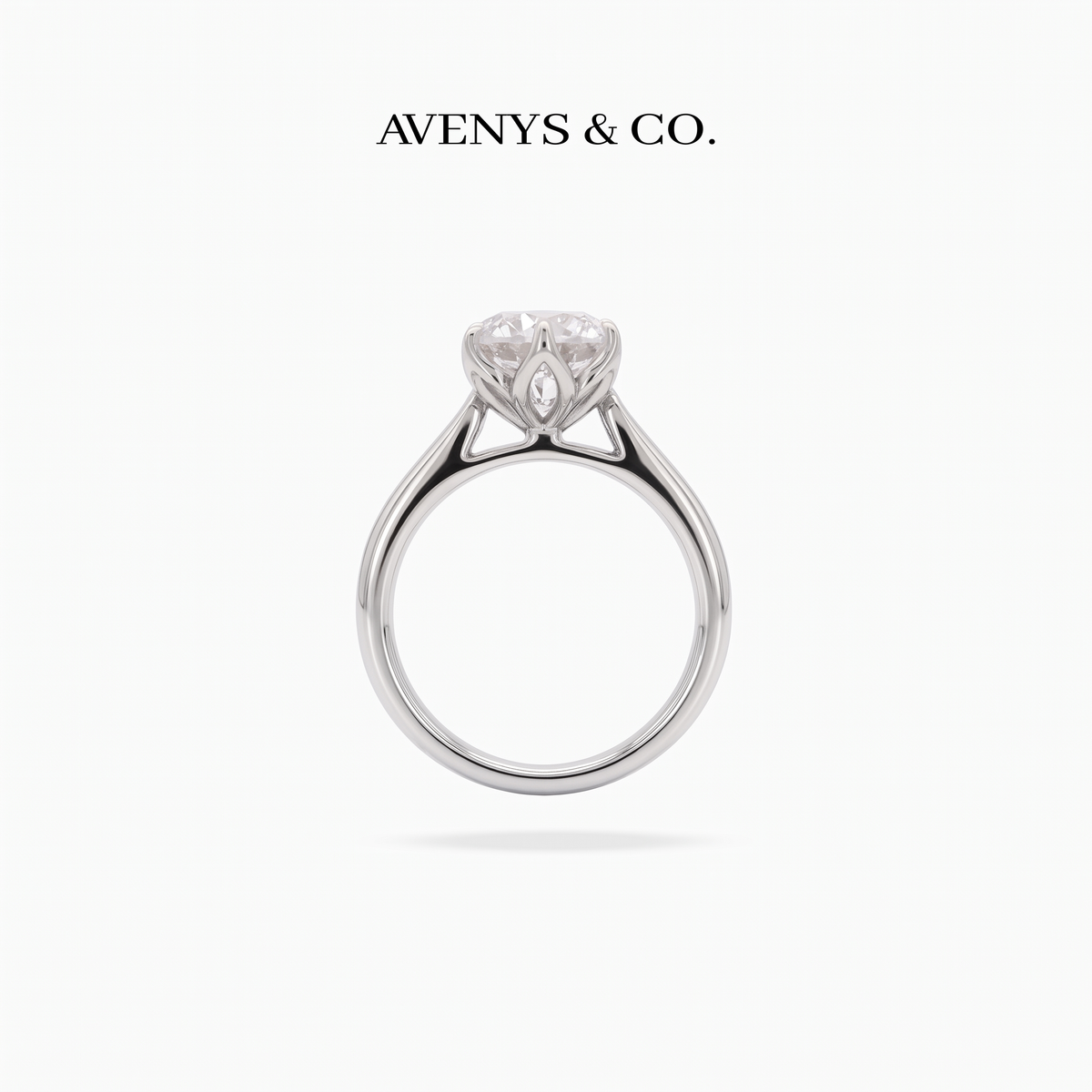 AV Floral™ Round Solitaire Ring with White Round Stone – on White Gold ... photo 7