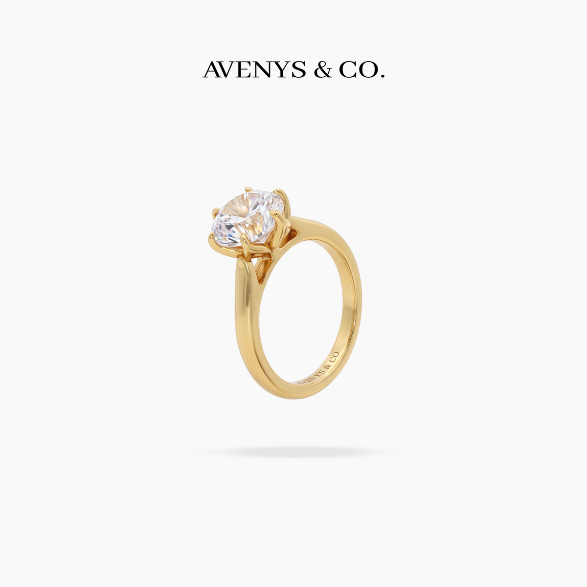 AV Floral™ Round Solitaire Ring with White Round Stone – on Yellow Gold ... photo 2