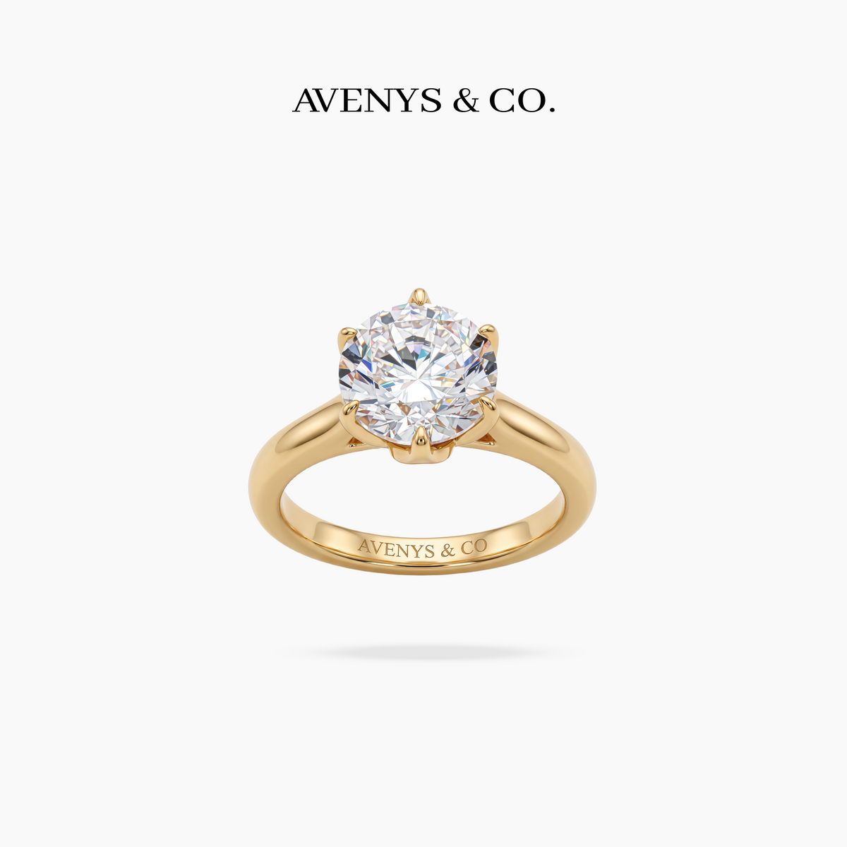 AV Floral™ Round Solitaire Ring with White Round Stone – on Yellow Gold ... photo 3