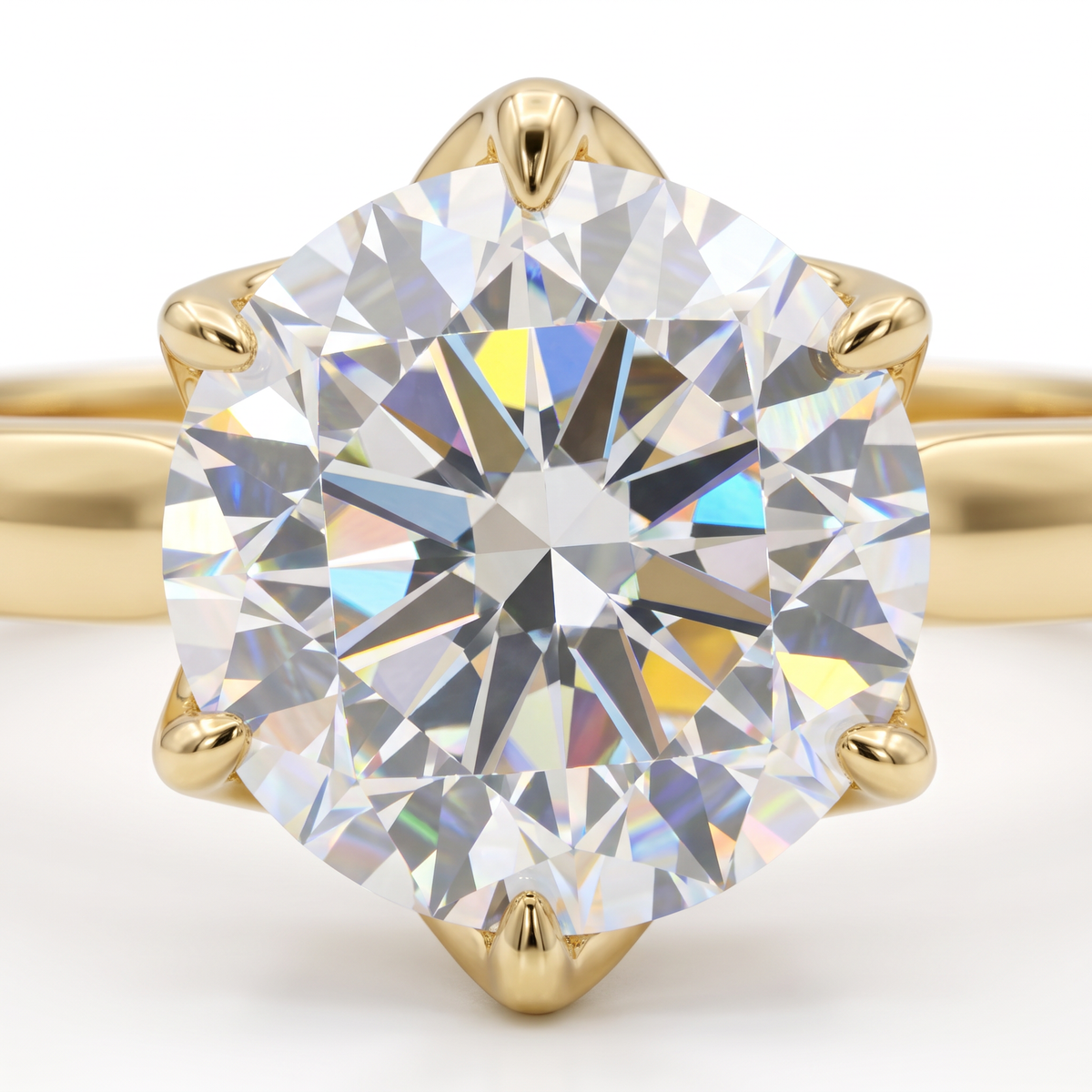 AV Floral™ Round Solitaire Ring with White Round Stone – on Yellow Gold ... photo 4