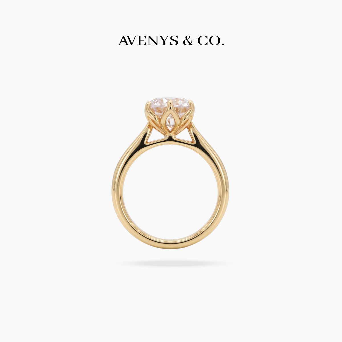 AV Floral™ Round Solitaire Ring with White Round Stone – on Yellow Gold ... photo 7