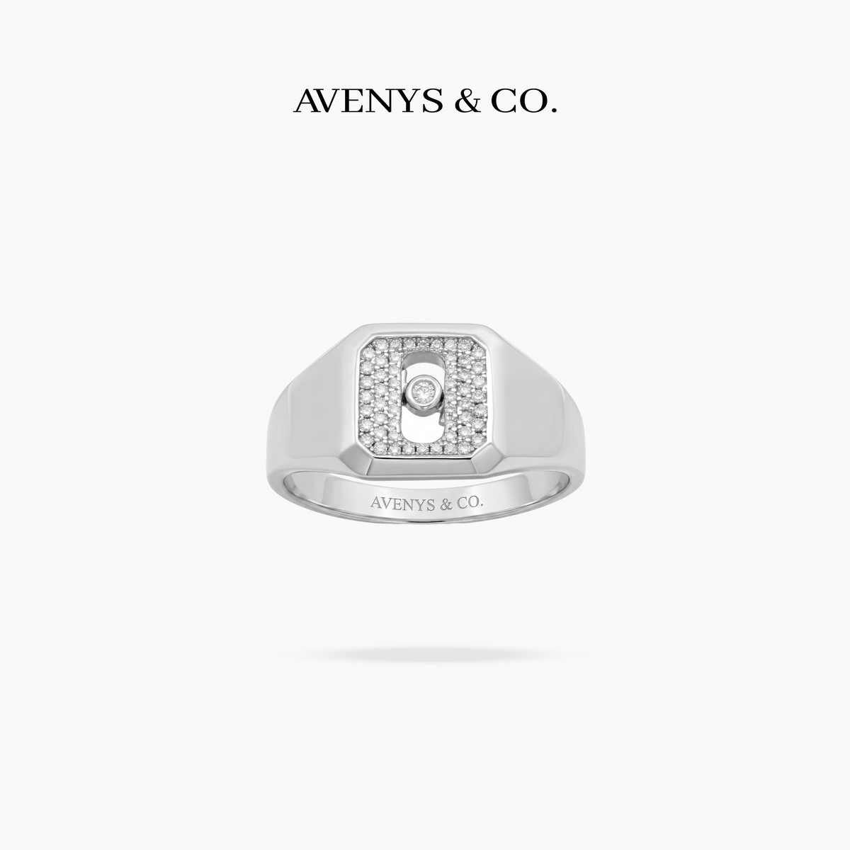 AV Glide™ Pave Signet Ring – on White Gold, view 3