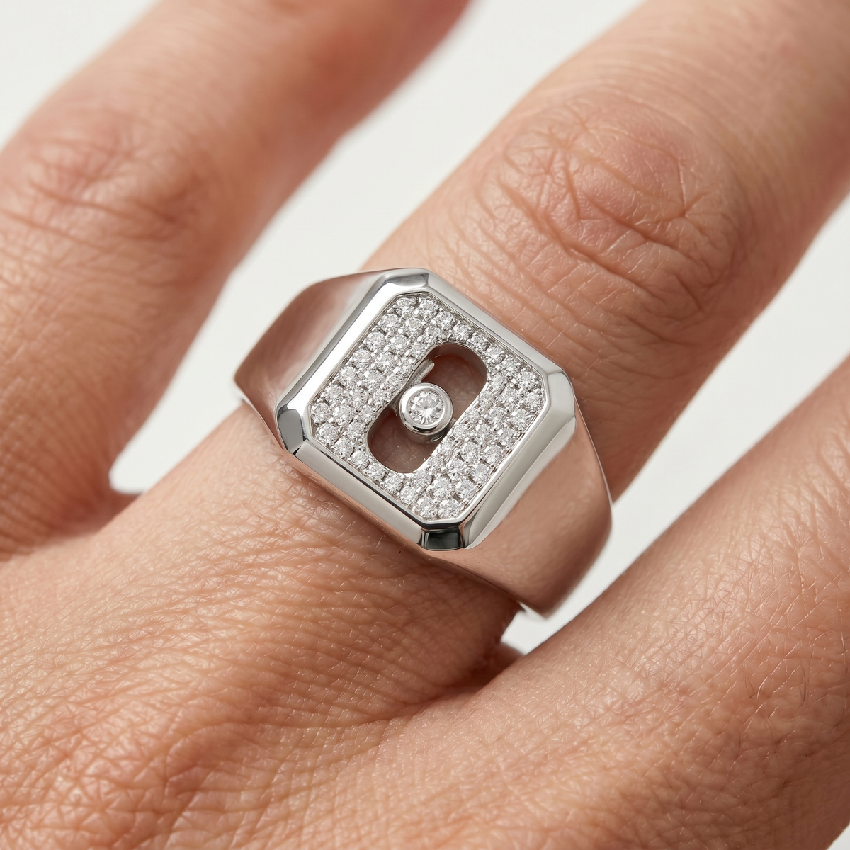 AV Glide™ Pave Signet Ring – on White Gold, view 5