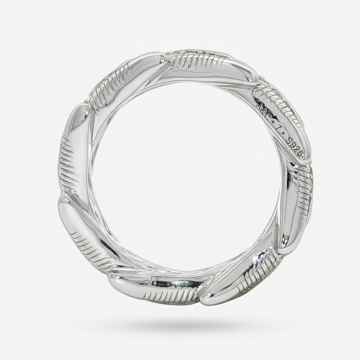 Birds Classic Ring with White Round Stone – on White Gold — Straight shank side profile with visible motif edge construction