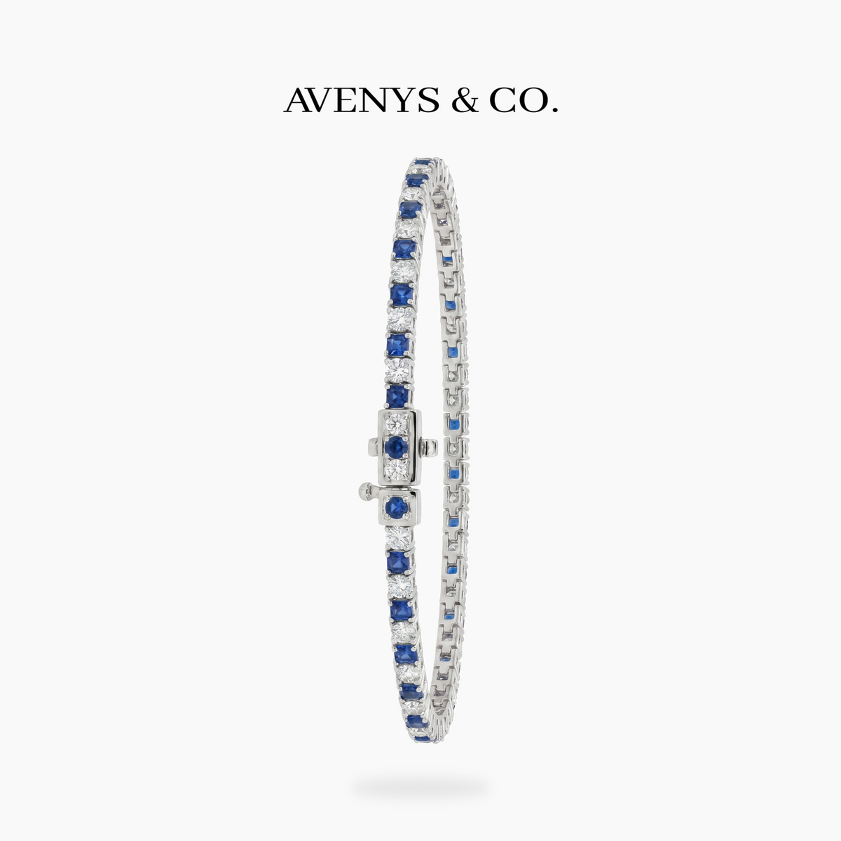 Alternating Blue White Tennis Bracelet - on White Gold — WEB view 2