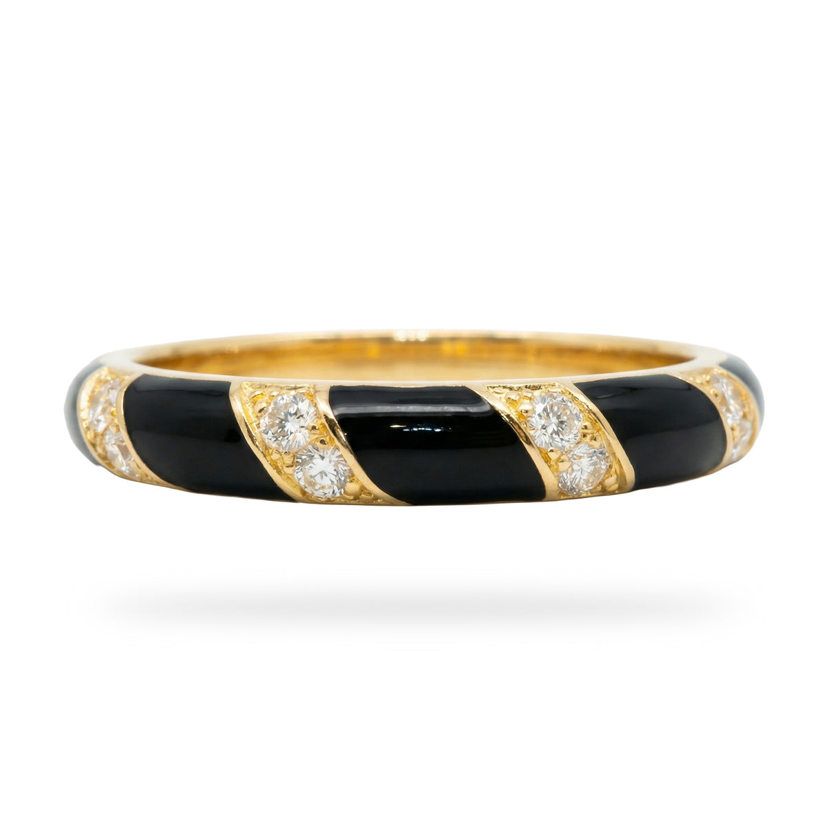 Black Gold Ring with White Round Stone – on Yellow Gold