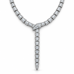 Coil Full Pave Necklace with white round stones on white gold, cleaned product reference