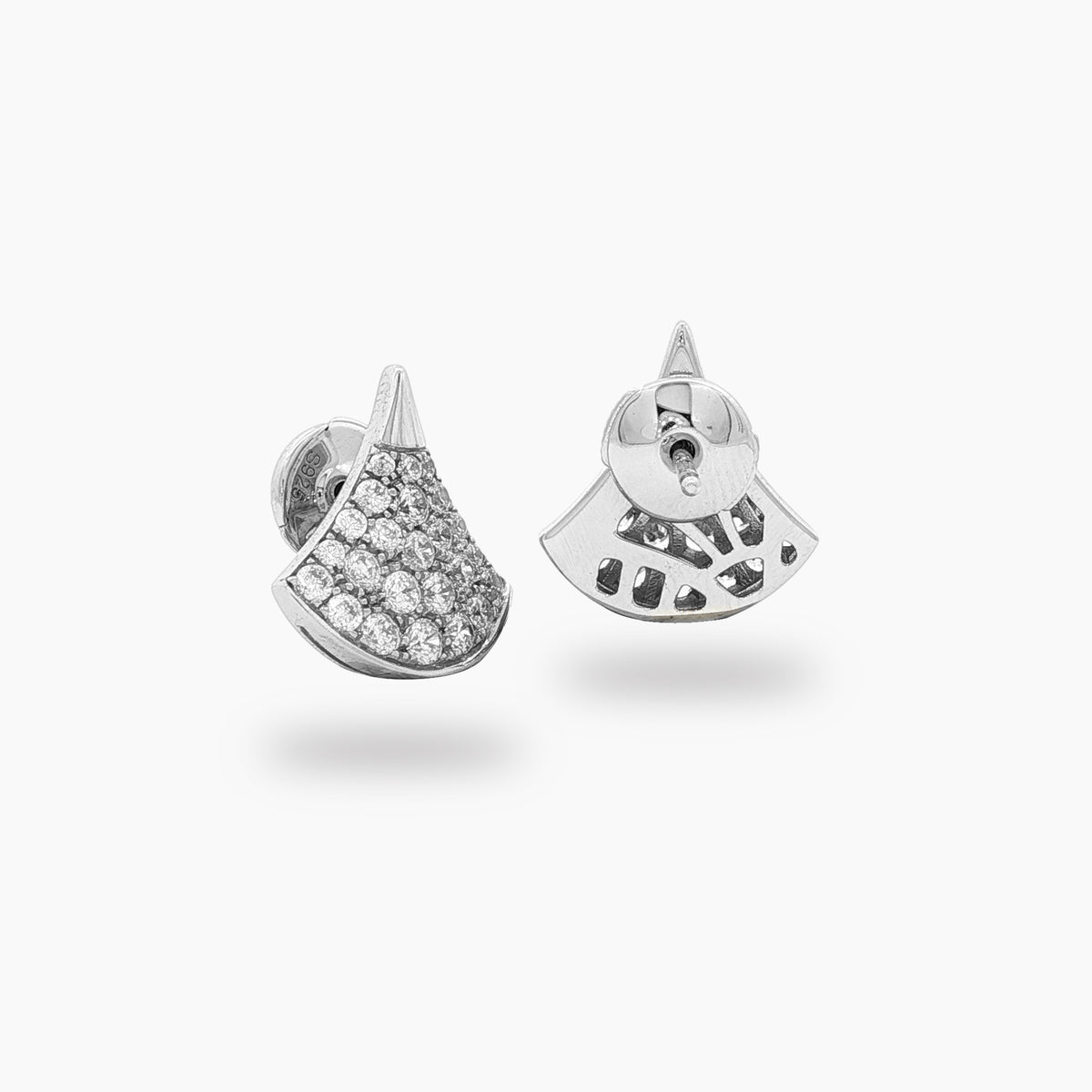 Fan Pave Earrings with White Round Stone – on White Gold
