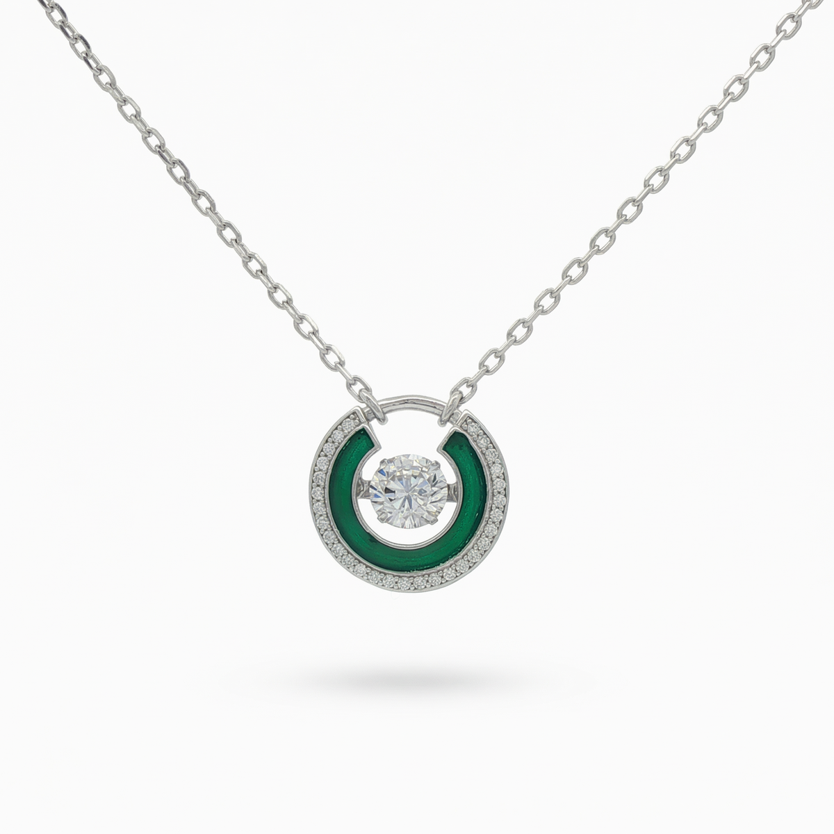 Floating Diamond Necklace with White Round Stone – on White Gold