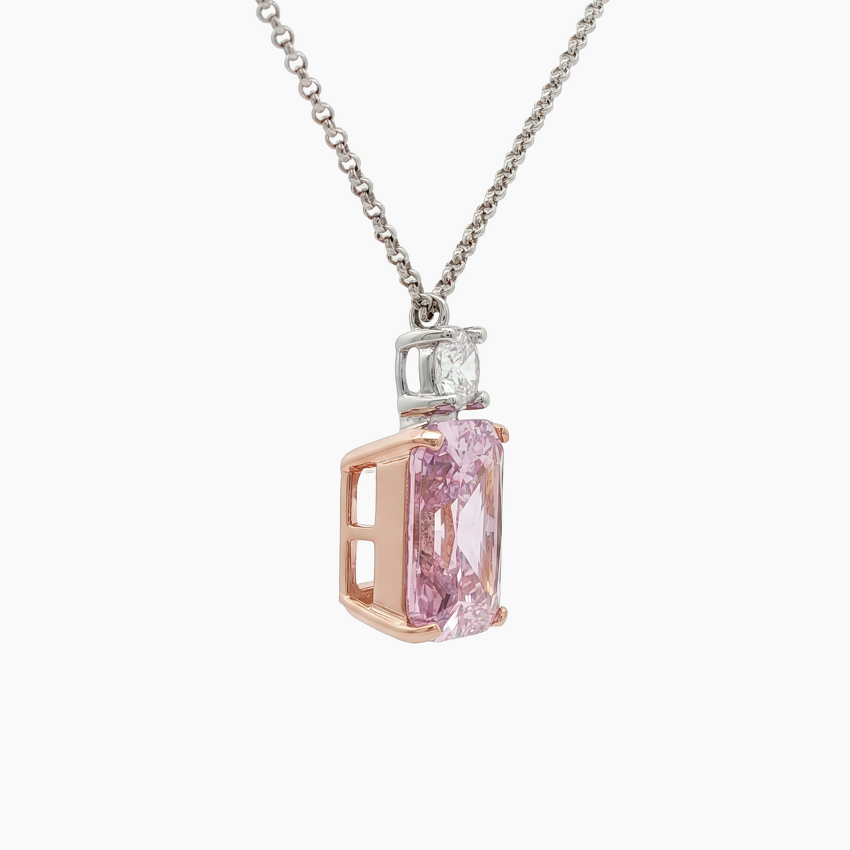 Radiant Pendant Necklace with Pink Radiant Stone – on White Gold