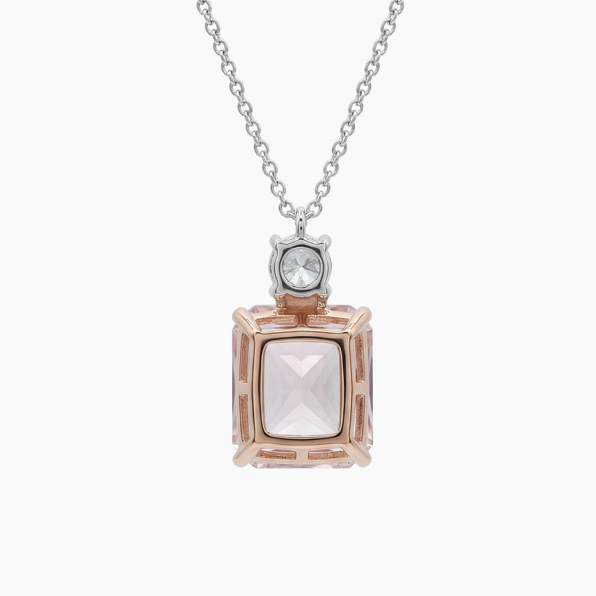 Radiant Pendant Necklace with Pink Radiant Stone – on White Gold