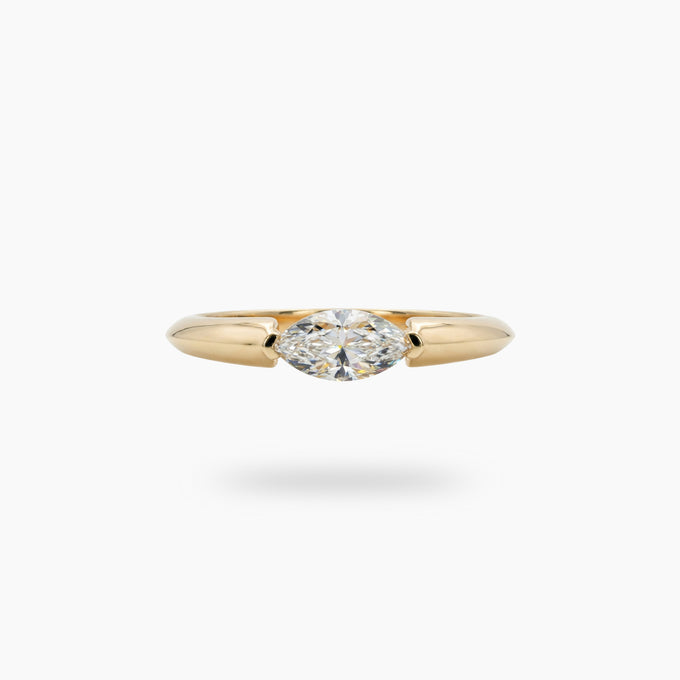 Delicate Bezel Ring with White Marquise Stone – on Yellow Gold