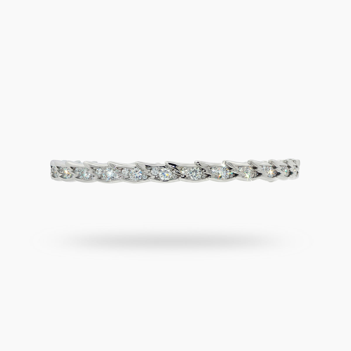 Birds Bangle with White Round Stone – on White Gold