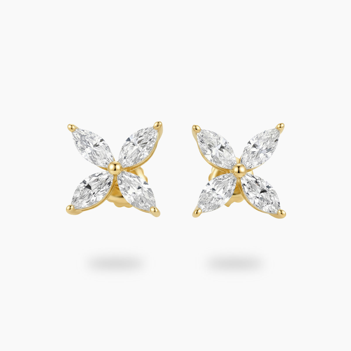 Star Earrings with White Marquise Stone – on Yellow Gold