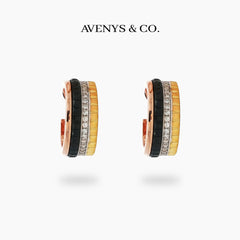 Quatre Earrings with White Round Stone – on Yellow Gold