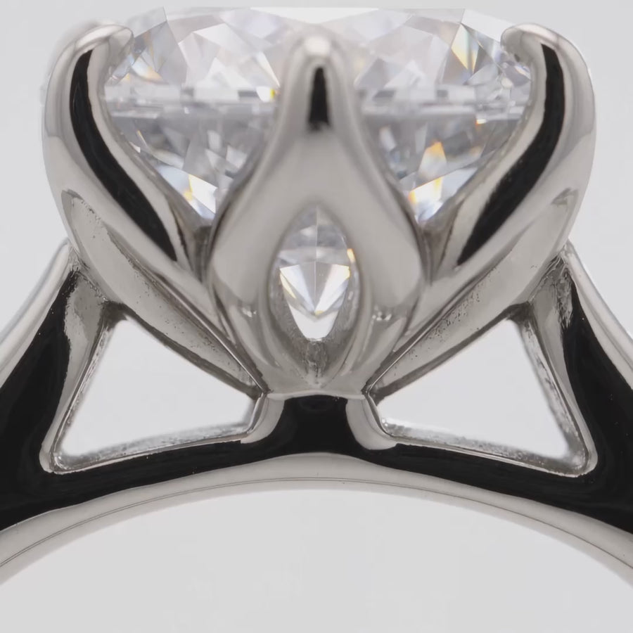 AV Floral™ Round Solitaire Ring with White Round Stone – on White Gold ... product video