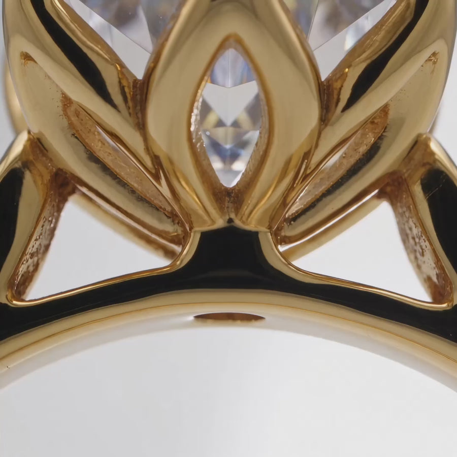 AV Floral™ Round Solitaire Ring with White Round Stone – on Yellow Gold ... product video