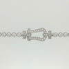 Horseshoe Tennis Necklace with White Round Stone – on White Gold: clasp close-up and necklace details