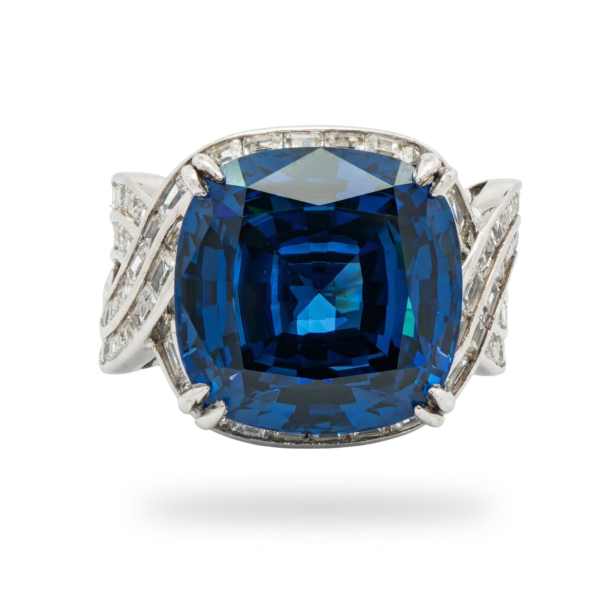 Citadel Pave Ring with Blue Cushion Stone – on White Gold