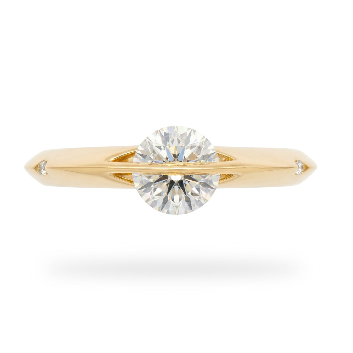 Dancing Diamonds Slim Ring with White Round Stone – on Yellow Gold
