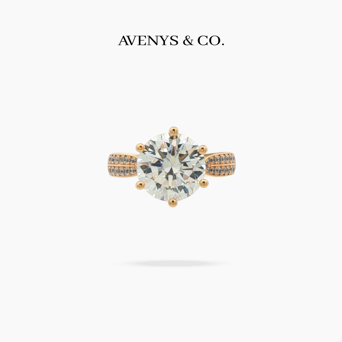 Twist Pave Solitaire Ring with white round stone on yellow gold, view 1