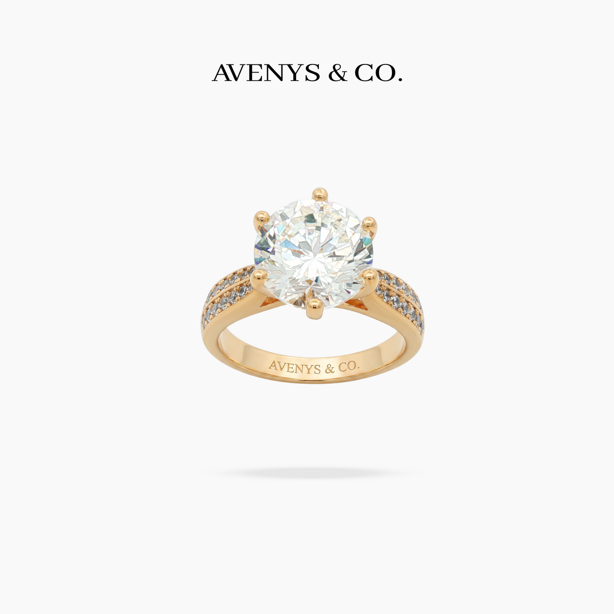 Twist Pave Solitaire Ring with white round stone on yellow gold, view 3