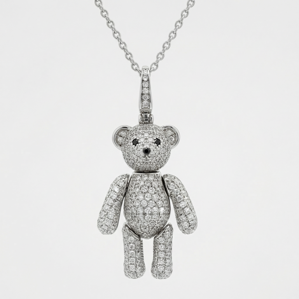 White Gold Diamond Teddy Bear Charm Necklace